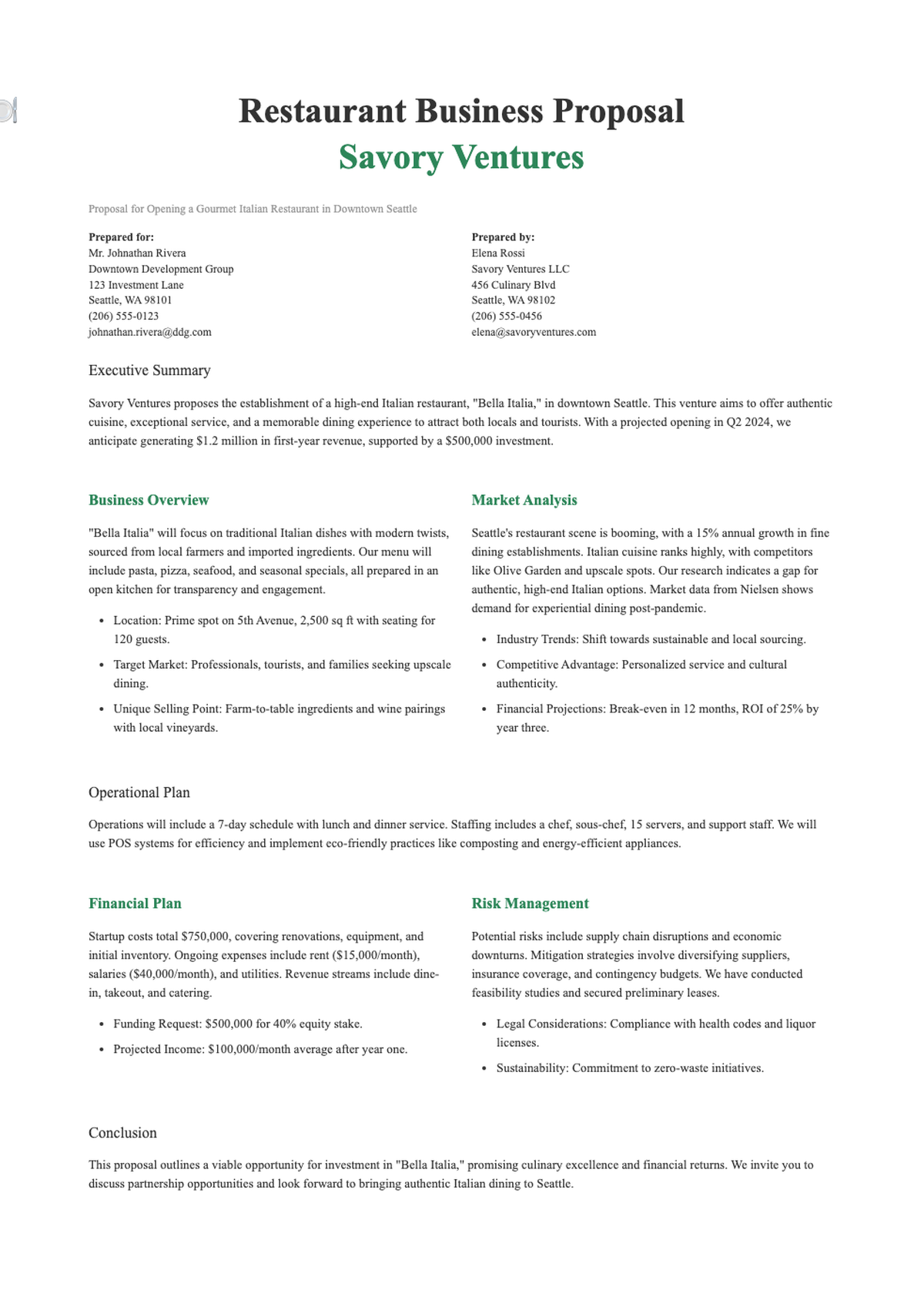 Restaurant business proposal template with client and sender placeholders_variant_2